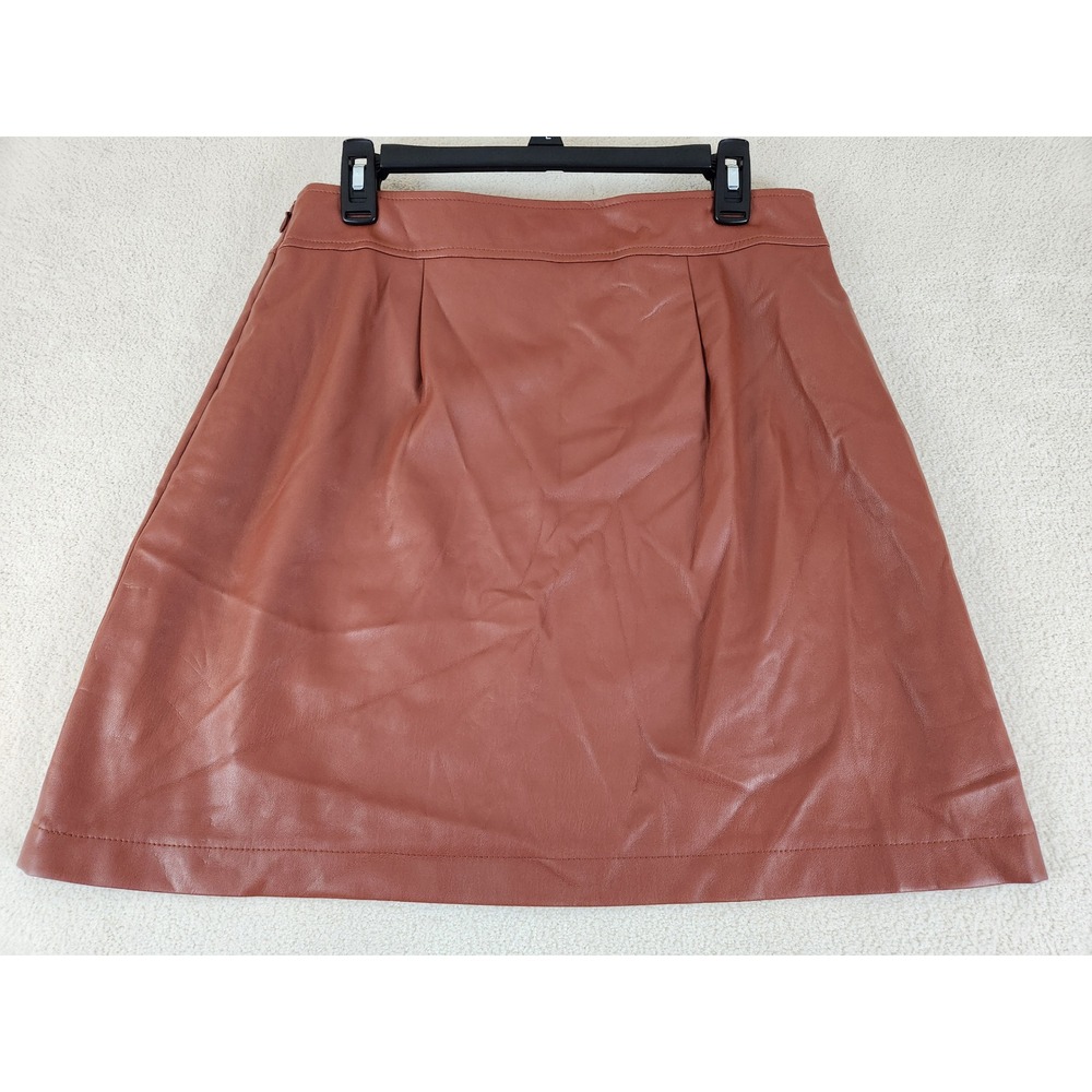 Womens Loft Brown Pleather Midi Skirt w/Pockets Size 10 Fall Trendy Career Wear - Picture 2 of 7